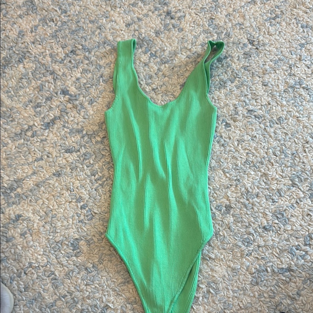 Green Ribbed bodysuit